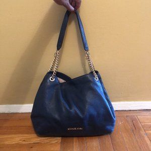 Michael Kors Navy Blue Pebbled Leather Shoulder Bag